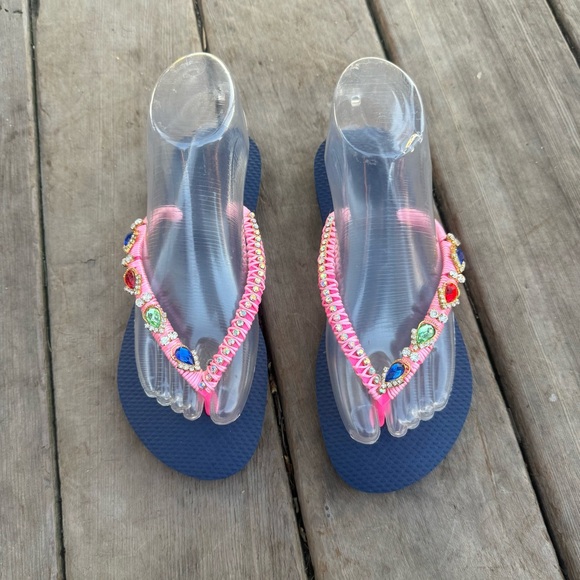 NEW  Vacation Blue PINK Sandals HANDMADE Size 6 - Picture 8 of 8